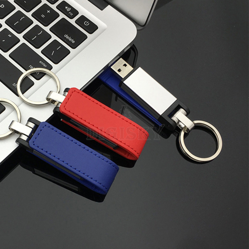  Colorful inside folded leather USB drive with big keychain