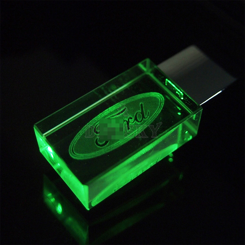 Colorful led lights 3D laser logo crystal USB flash drive with metal cap