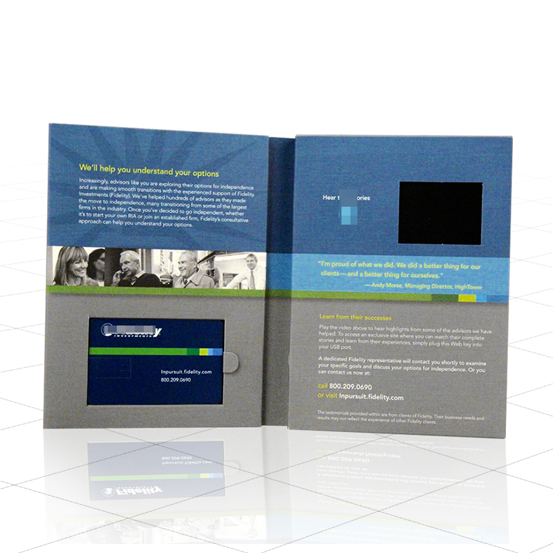 A4 hard cover video brochure greeting card with pocket.