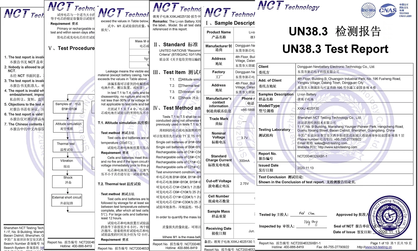 UN38.3 Test Report Certifications