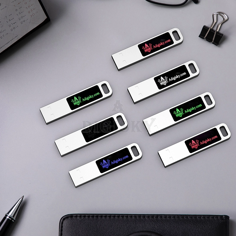 new metal USB flash drive with colorful led flash light logo